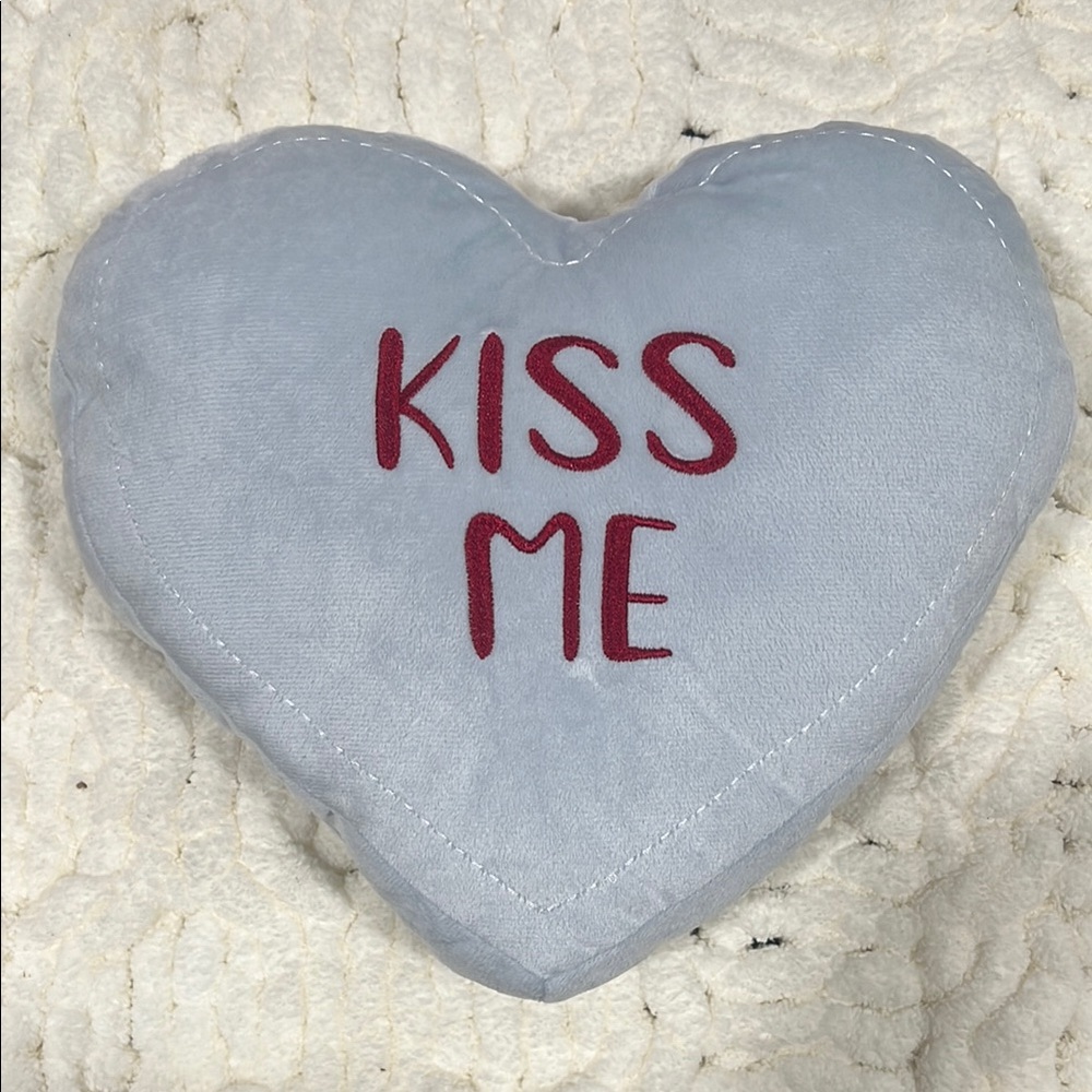 Heart-Shaped Pillow with 'Kiss Me' Embroidery